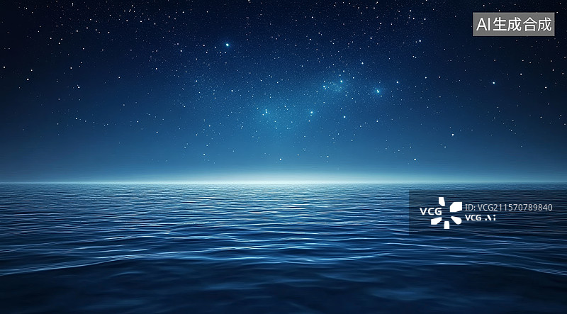 【AI数字艺术】夜空下的宁静海面图片素材