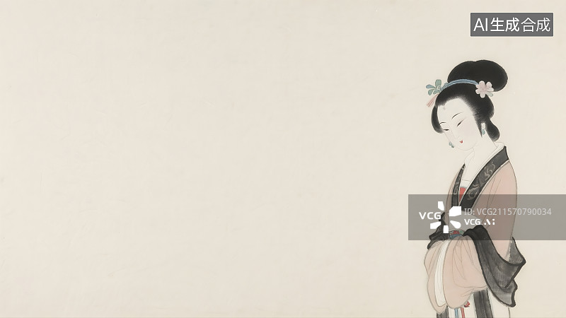 【AI数字艺术】唐朝仕女水墨画背景居右图片素材