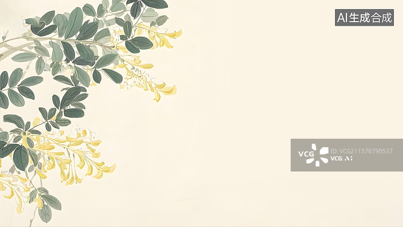【AI数字艺术】合欢花水墨画背景居左图片素材