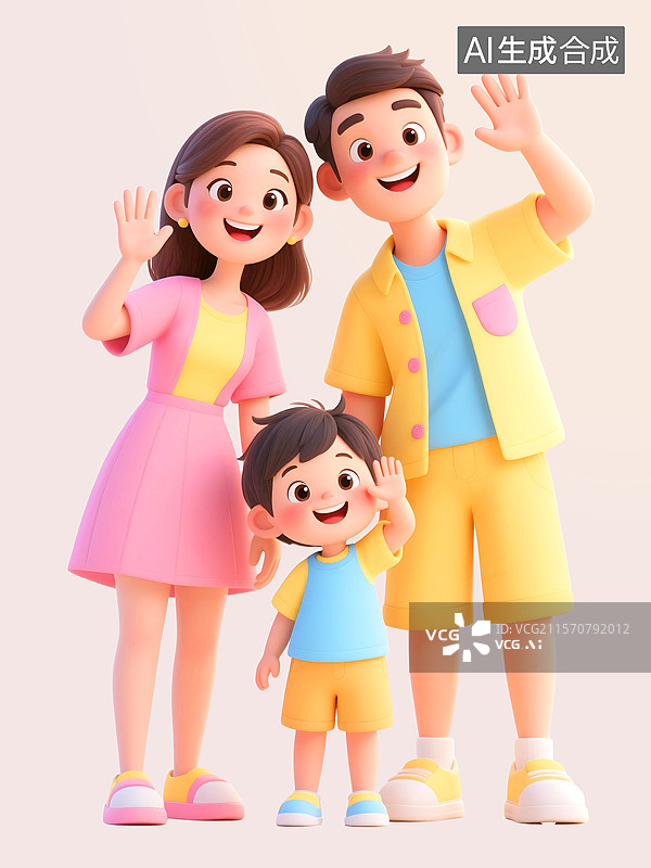 【AI数字艺术】3D三维C4D一家三口父母孩子儿童节母亲节父亲节全家福幸福快乐相伴关爱成长育儿图片素材