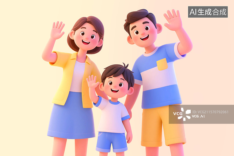 【AI数字艺术】3D三维C4D一家三口父母孩子儿童节母亲节父亲节全家福幸福快乐相伴关爱成长育儿图片素材