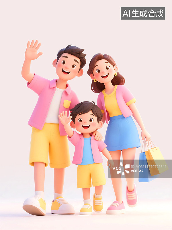 【AI数字艺术】3D三维C4D一家三口父母孩子儿童节母亲节父亲节全家福幸福快乐相伴关爱成长育儿购物节图片素材