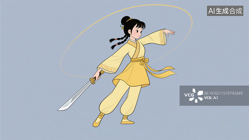 【AI数字艺术】武侠黄蓉古风女子中国风汉服黄杉女子插画图片素材