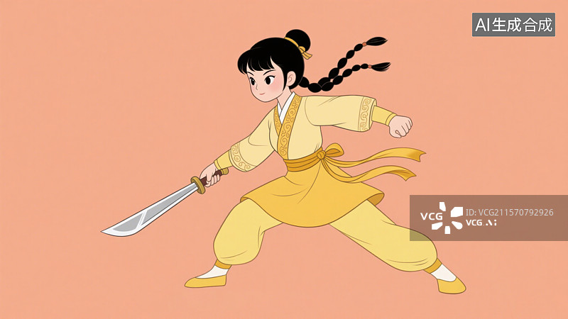 【AI数字艺术】武侠黄蓉古风女子中国风汉服黄杉女子插画图片素材