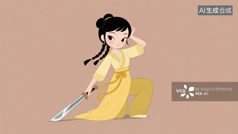 【AI数字艺术】武侠黄蓉古风女子中国风汉服黄杉女子插画图片素材