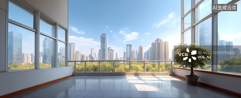【AI数字艺术】现代办公阳台城市景观图片素材