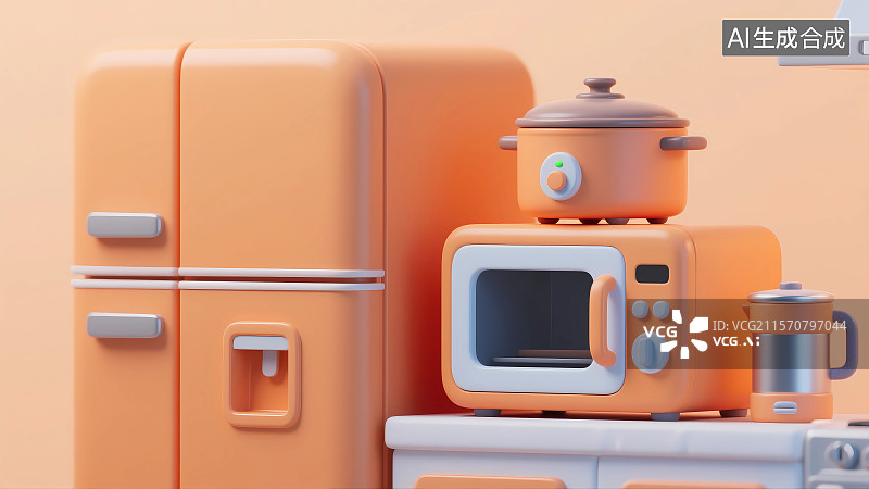 【AI数字艺术】厨房电器3D卡通插画图片素材