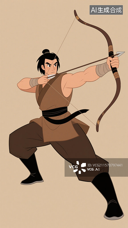 【AI数字艺术】武侠故事郭靖古风男子中国风汉服拉弓射箭形象插画图片素材