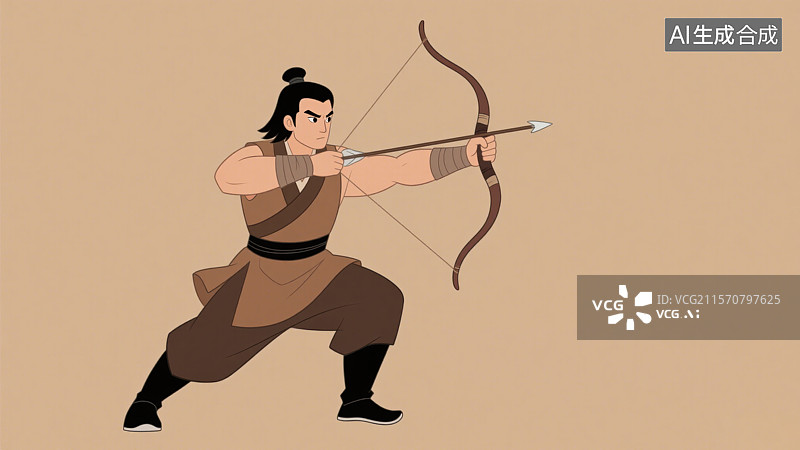 【AI数字艺术】武侠故事郭靖古风男子中国风汉服拉弓射箭形象插画图片素材
