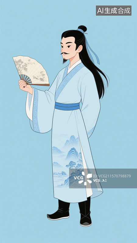 【AI数字艺术】武侠故事陆小凤古风男子中国风汉服胡子插画图片素材