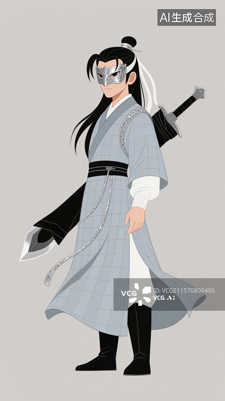 【AI数字艺术】武侠故事杨过古风男子中国风汉服神雕侠侣形象插画图片素材