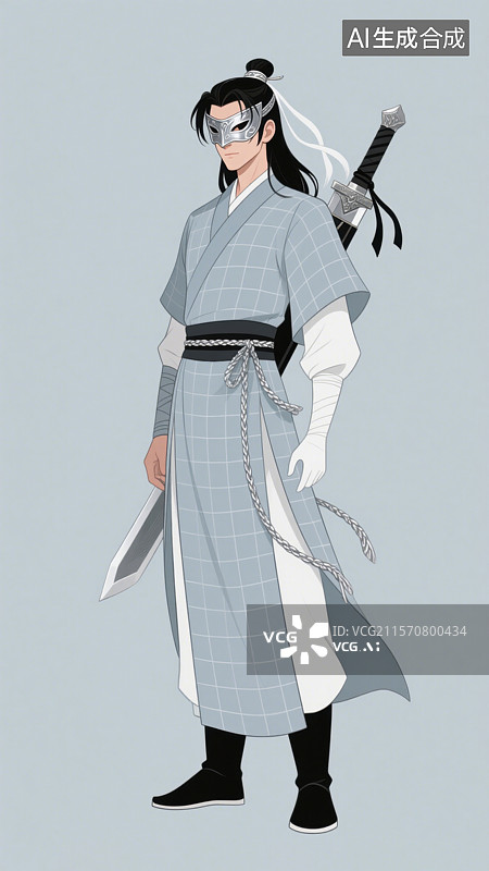 【AI数字艺术】武侠故事杨过古风男子中国风汉服神雕侠侣形象插画图片素材
