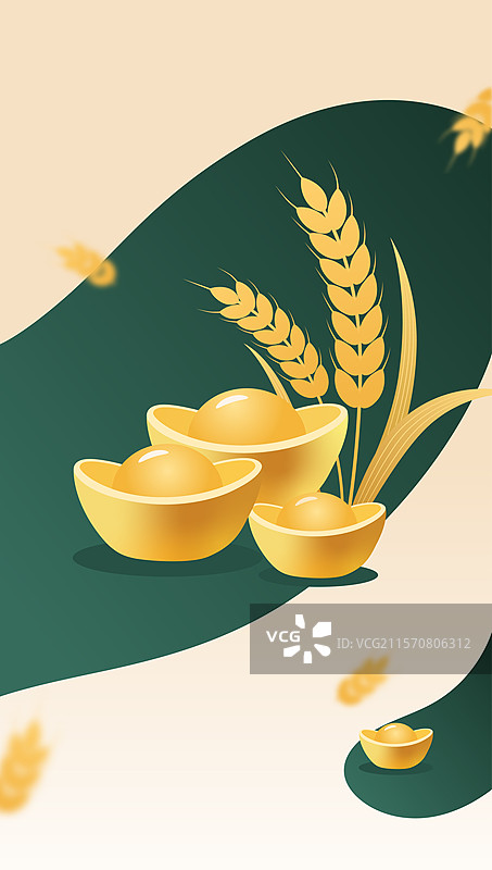 金元宝和麦子矢量插画图片素材
