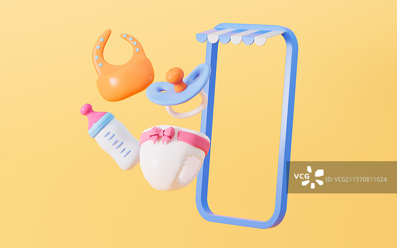 网络购物婴儿用品3D渲染图片素材