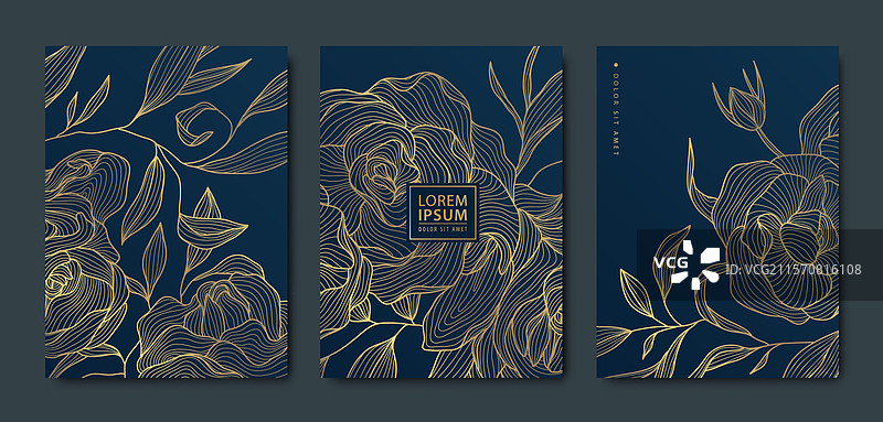 一套优雅的金色花卉复古卡片图片素材