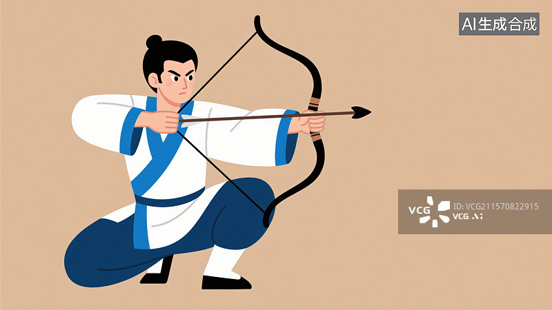 【AI数字艺术】武侠故事郭靖古风男子中国风汉服拉弓射箭形象插画图片素材