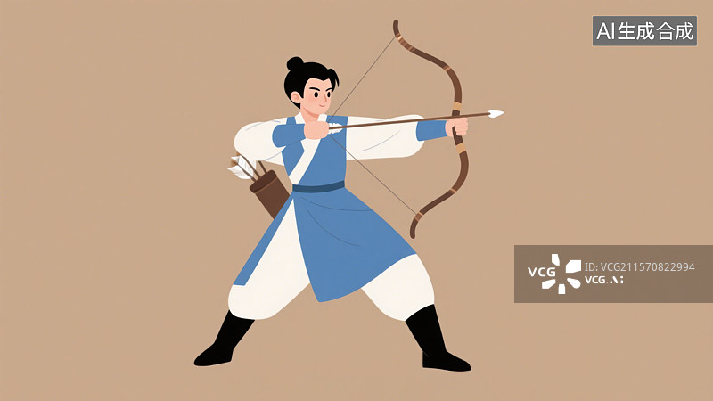 【AI数字艺术】武侠故事郭靖古风男子中国风汉服拉弓射箭形象插画图片素材