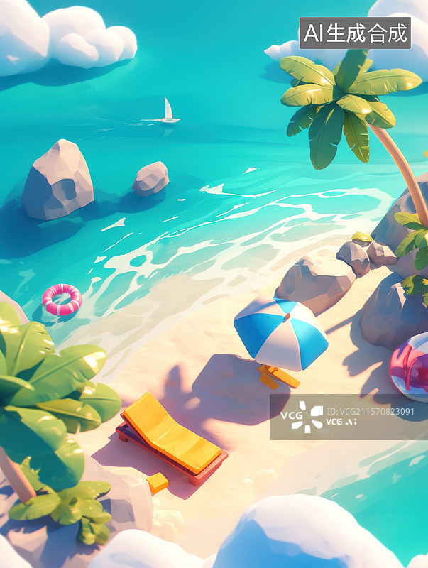 【AI数字艺术】夏日夏天海滩沙滩海岛的度假图片素材