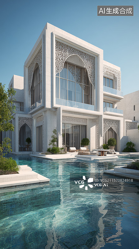 【AI数字艺术】现代阿拉伯风格别墅图片素材