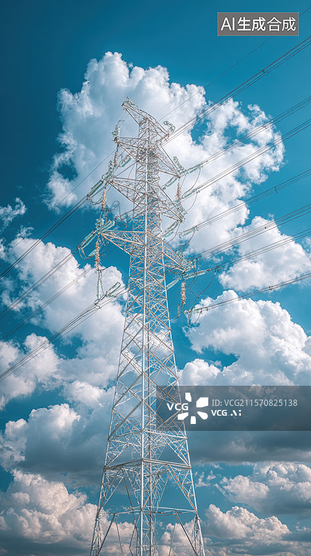 【AI数字艺术】高压电塔与蓝天白云图片素材