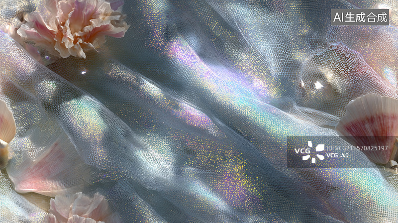 【AI数字艺术】透明纱布上的花朵与光影效果图片素材