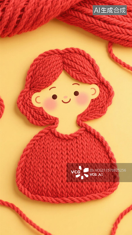 【AI数字艺术】红色针织女孩图案图片素材