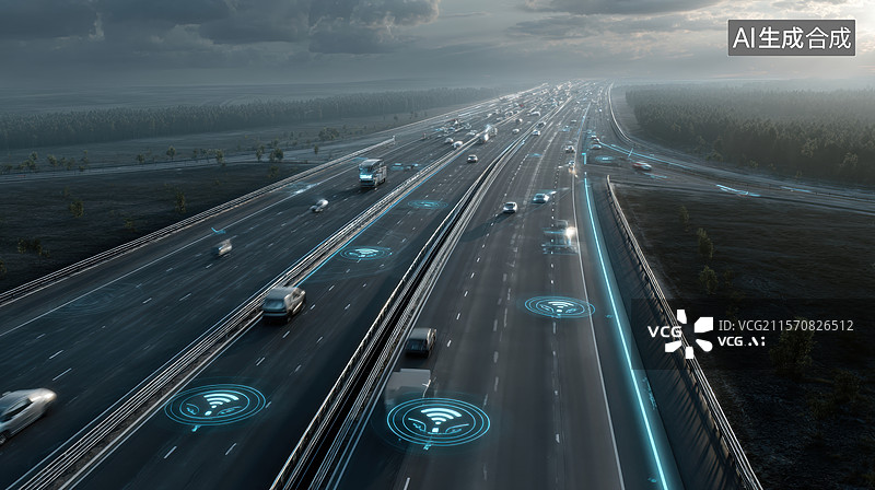 【AI数字艺术】智能高速公路与自动驾驶车辆图片素材