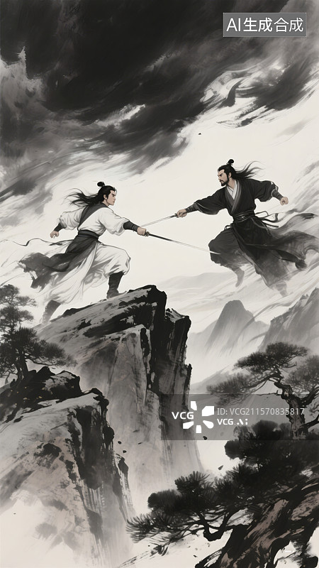 【AI数字艺术】水墨画古龙武侠图片素材