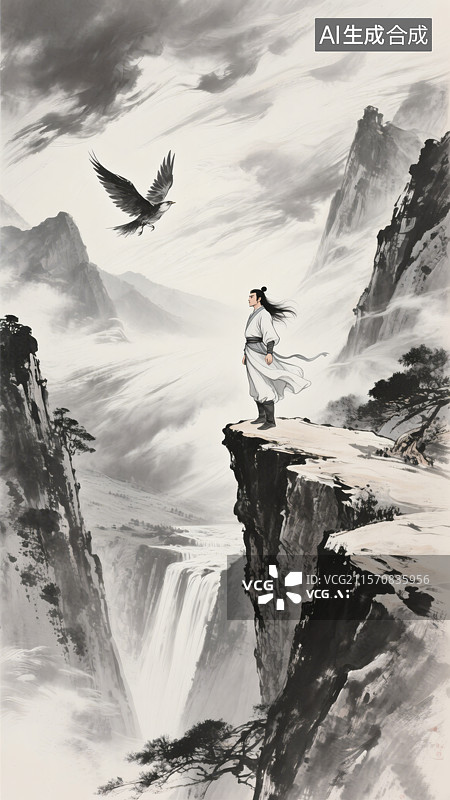 【AI数字艺术】水墨画古龙武侠图片素材