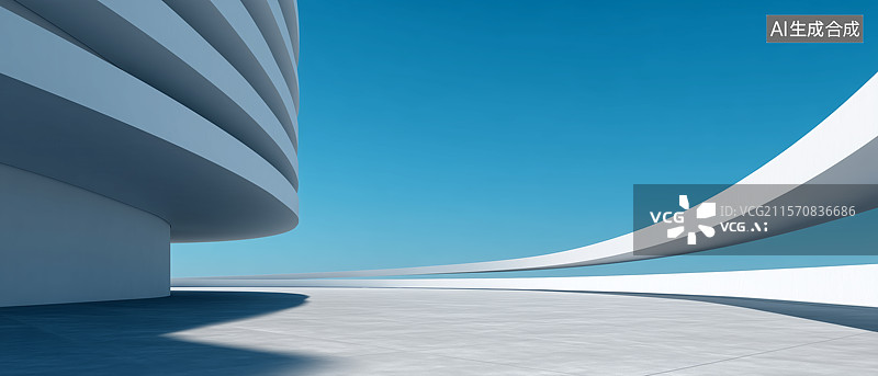 【AI数字艺术】蓝天下的白色简约建筑背景图片素材