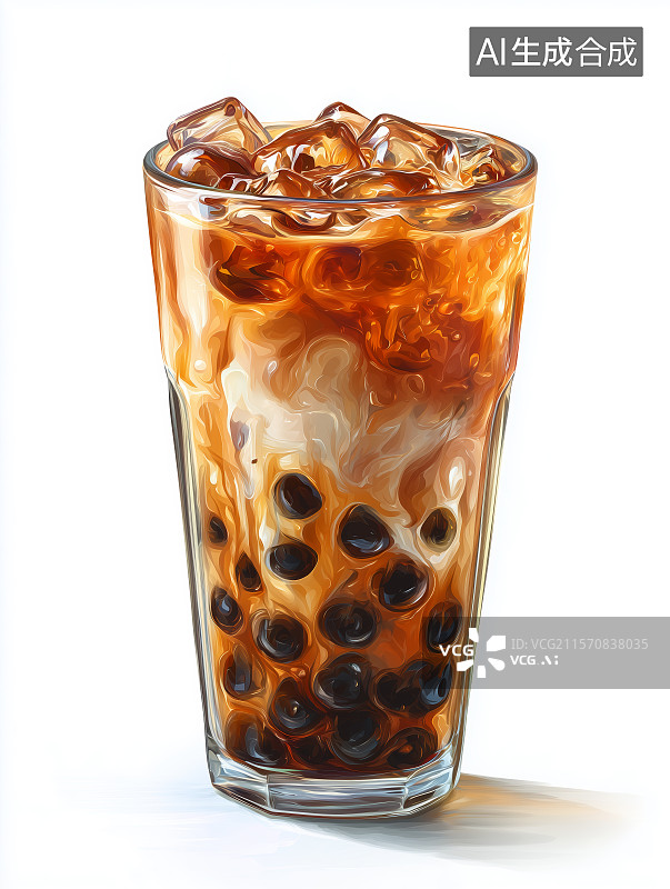 【AI数字艺术】竖图白色背景的珍珠奶茶图片素材