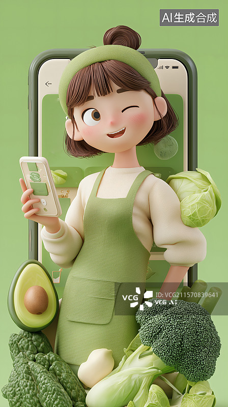 【AI数字艺术】健康饮食卡通女孩图片素材