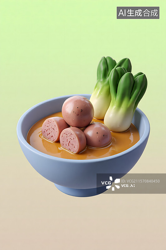 【AI数字艺术】卡通食物汤碗治愈系插画图片素材