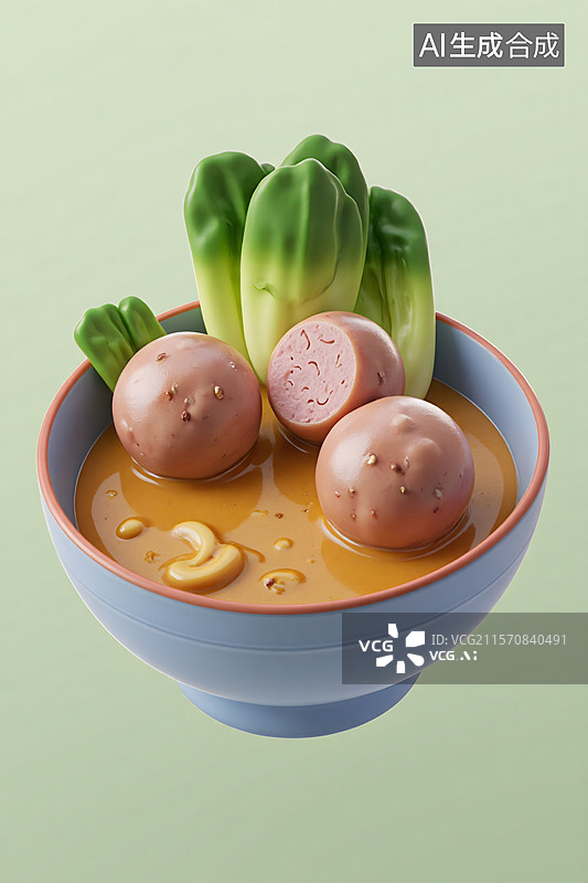 【AI数字艺术】卡通食物汤碗治愈系插画图片素材