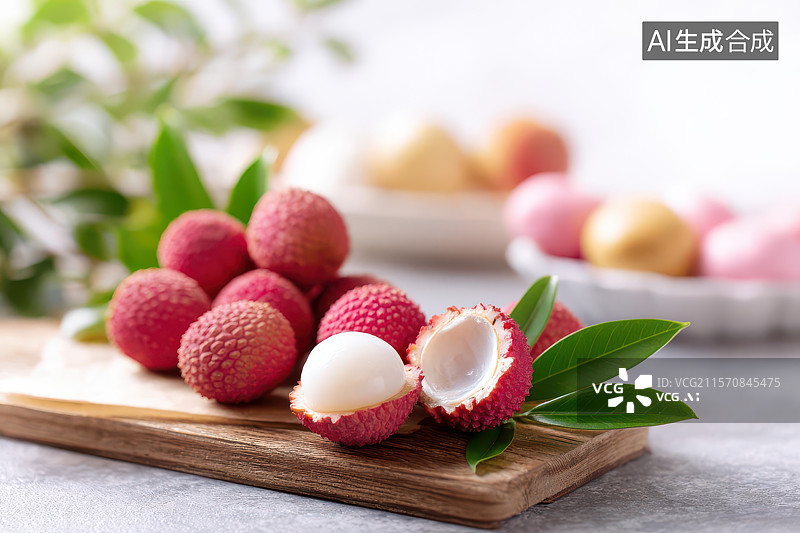 【AI数字艺术】红壳白玉荔枝特写与岭南佳果文化图片素材