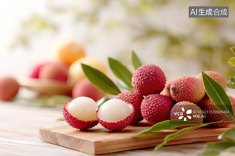 【AI数字艺术】红壳白玉荔枝特写与岭南佳果文化图片素材