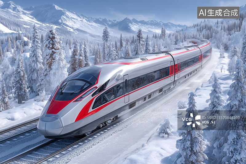 【AI数字艺术】高铁穿过冬季的森林图片素材