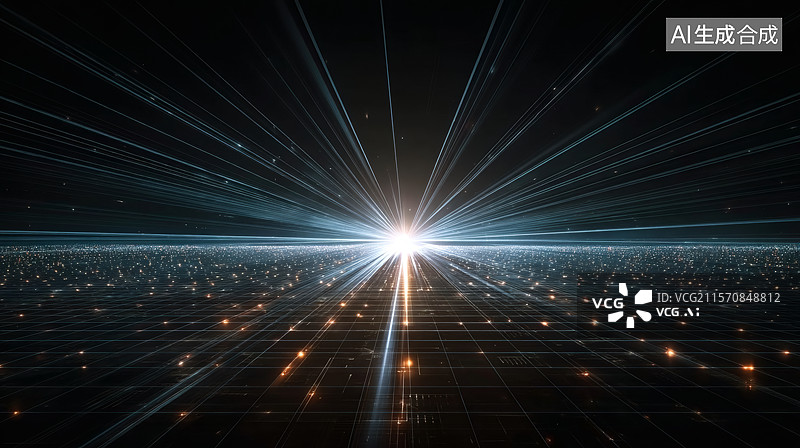 【AI数字艺术】网格地平线上辐射的数字光图片素材