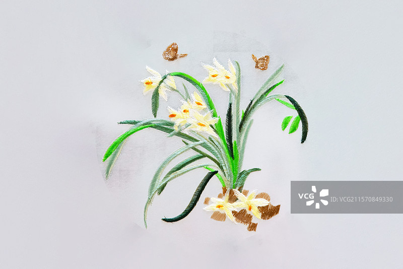 美术工艺，设计，刺绣图案，兰花，蝴蝶图片素材