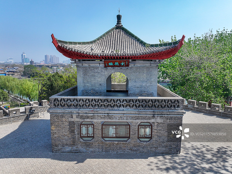 河南省安阳市安阳古城西南角楼三角湖公园航拍图片素材