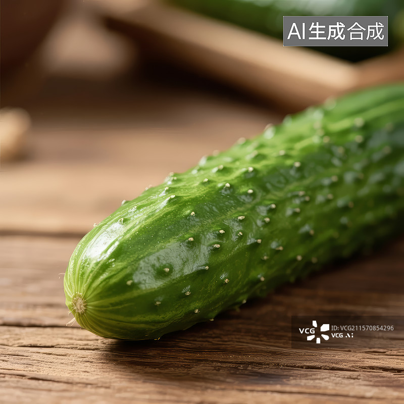 【AI数字艺术】一根新鲜的黄瓜放在木桌上图片素材