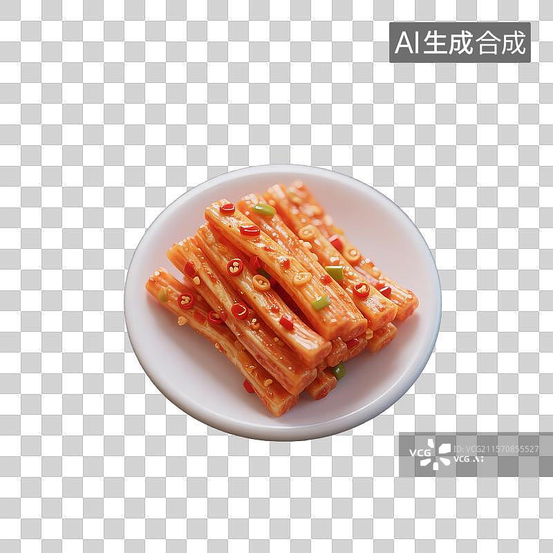 【AI数字艺术】3D建模的迷你美味辣条置于盘中图片素材