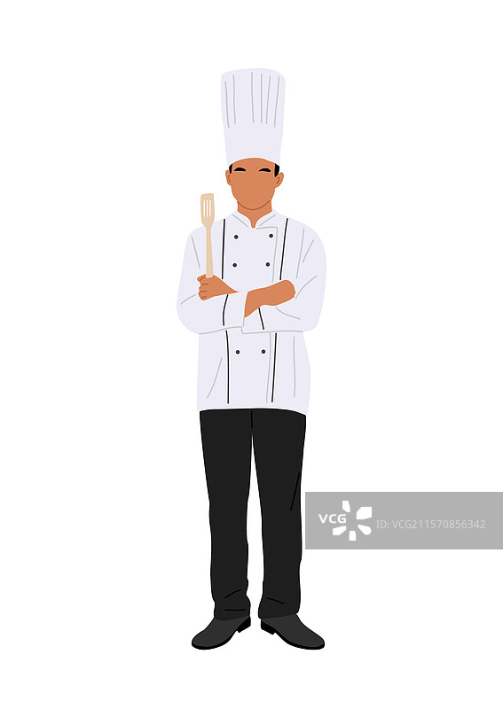 一位厨师手持木铲站立着图片素材
