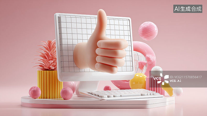 【AI数字艺术】粉色主题的创意电脑桌面设计图片素材