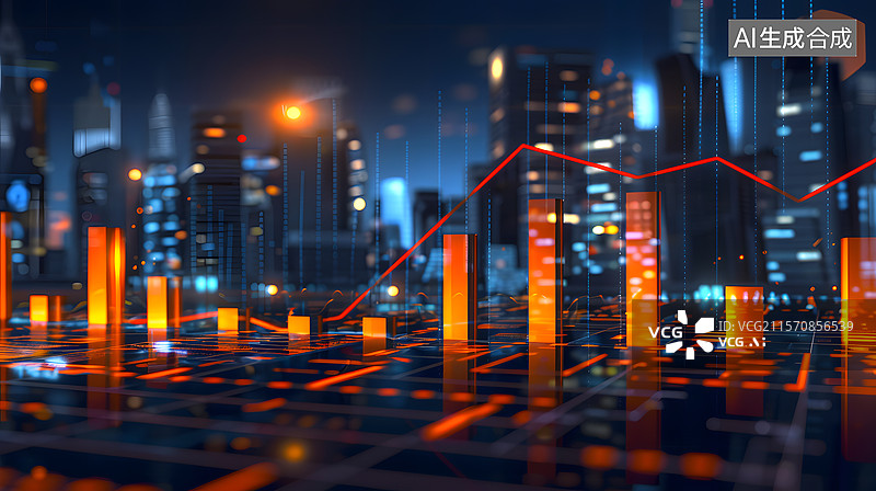 【AI数字艺术】金融科技股票折线图背景图片素材