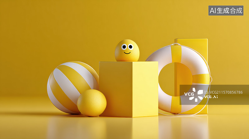 【AI数字艺术】黄色背景下的夏日元素图片素材