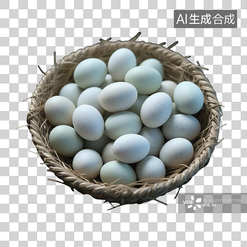 【AI数字艺术】3D建模的草编篮子装迷你鸡蛋图片素材