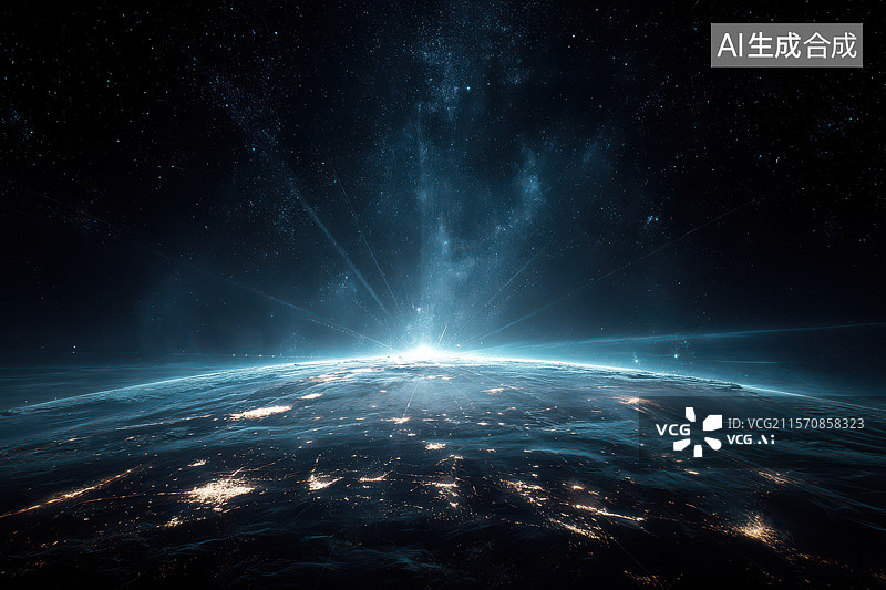 【AI数字艺术】太空视角的地球夜景艺术图像图片素材