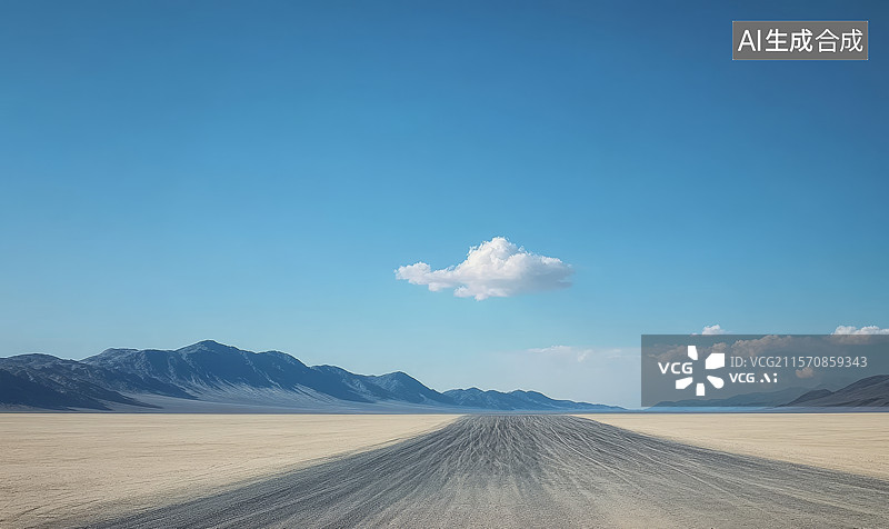 【AI数字艺术】沙漠公路与远处山脉图片素材