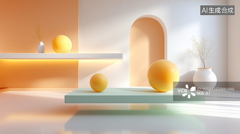 【AI数字艺术】抽象几何背景与彩色球体图片素材